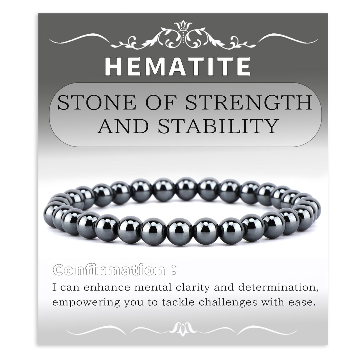 Bymitel 6mm Hematite - Handmade Reiki Gemstone Stretch Bracelet, Natural Beauty & Spiritual Essence, Crystal Healing for Unisex Adults