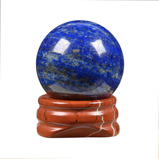 Justinstones Natural Polished Lapis Sphere with Red Jasper Stand – Handcrafted Gemstone 30mm Ball for Energy Healing, Meditation, and Home Décor