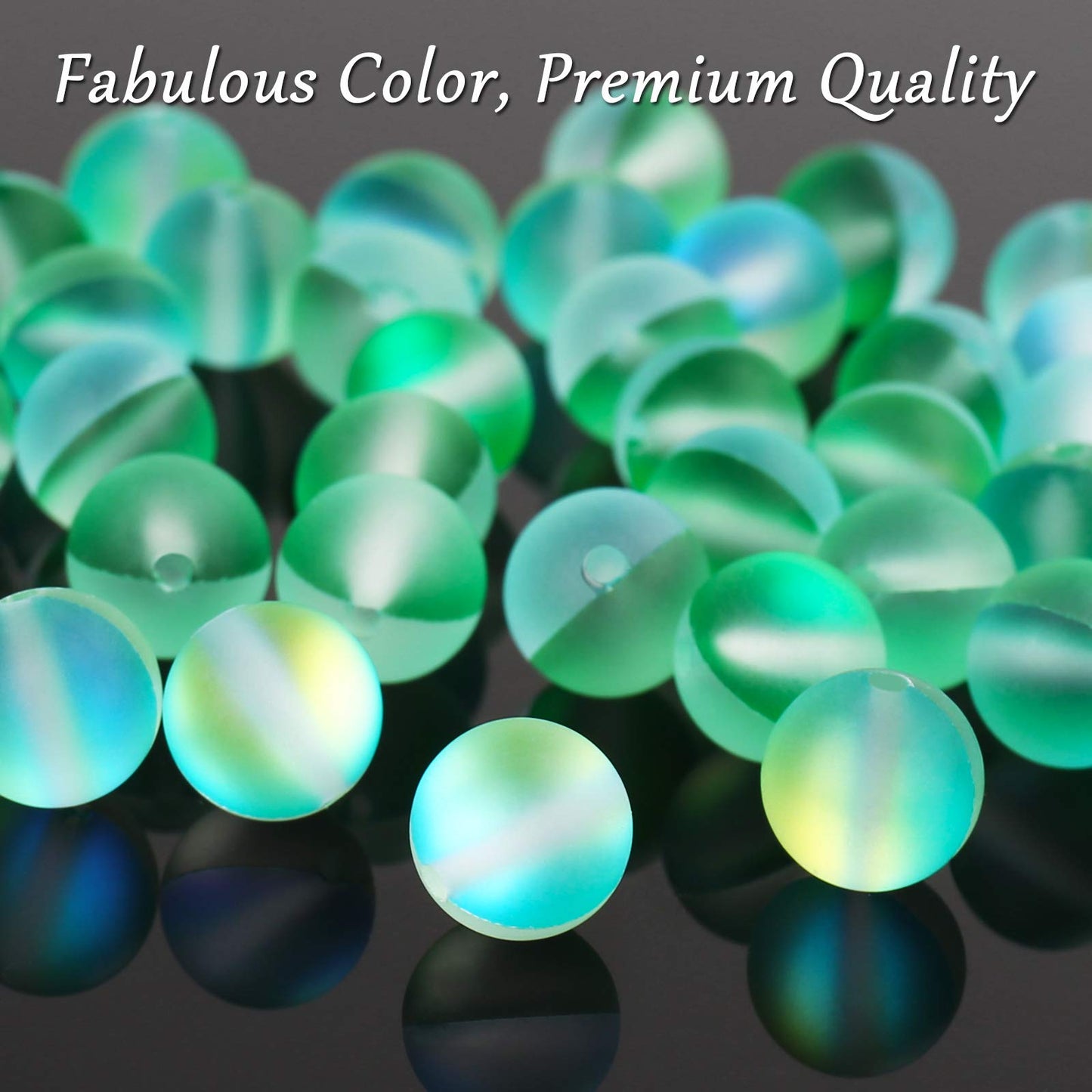 Matte Green Aurora Crystal Glass Beads, 10MM Frosted Glitter Shining Mermaid Round Loose Beads, Rainbow Holographic Synthetic Moonstone for Jewelry Making DIY Bracelet