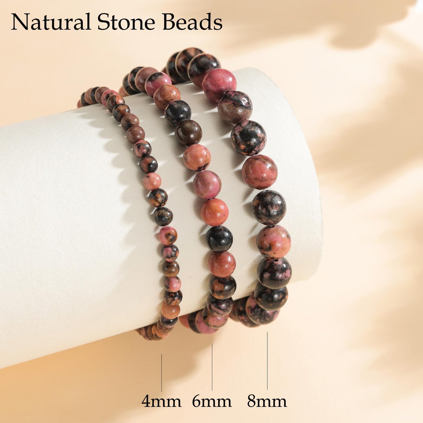 Udolfly Womens Crystal Beaded Bracelets for Women Men Protective Energy Bracelet Natural Gemstone Bead Bracelet 8mm Rhodonite