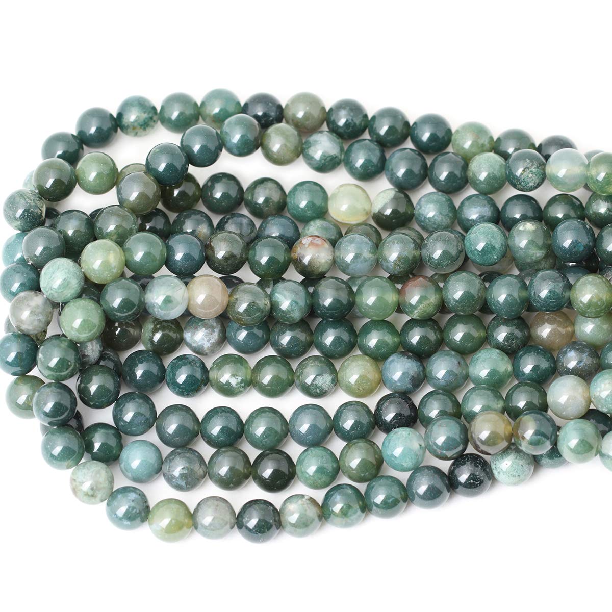 CHEAVIAN 35PCS 10mm Natural Moss Agate Gemstone Round Loose Beads for Jewelry Making DIY 1 Strand 15"