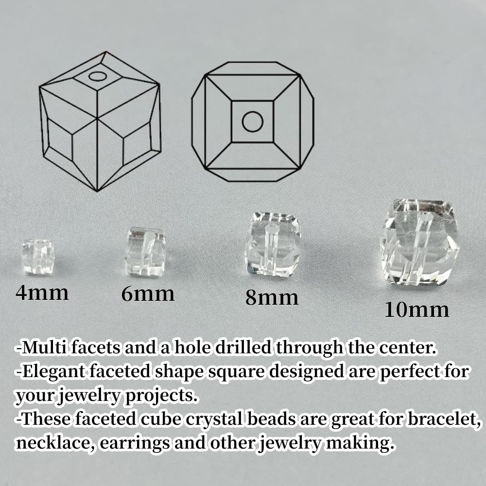 YUEXIGO 40pcs 10mm Cube Crystal Glass Beads for Jewelry Making Faceted Square Crystal Glass Bead Spacer Beads Loose Beads for Bracelet Earring Necklace DIY Craft(Transparent)