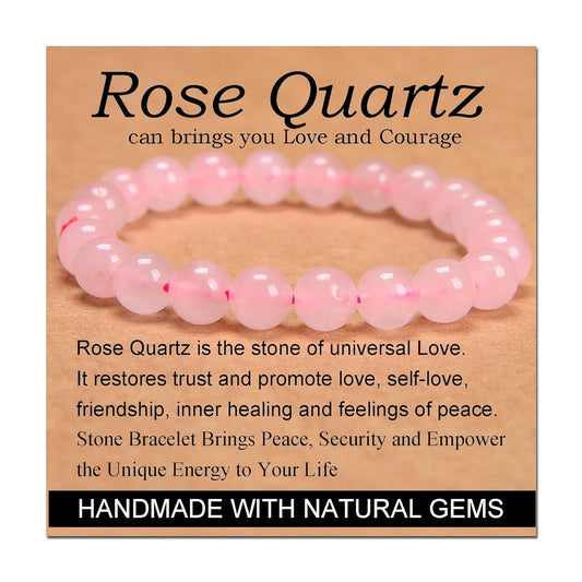 CHELYQST Rose Quartz Bracelet - Stone of Love and Courage,Stretch Natural Stone Crystal Beads Jewelry Gifts for Women Men Unisex Adult,8mm