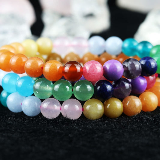 DAZCOLO 8mm Natural Gemstone Stretch Bracelet, Handmade Unisex Crystal Bracelets for Meditation, Yoga, Spiritual Healing & Positive Energy (7 Chakra)