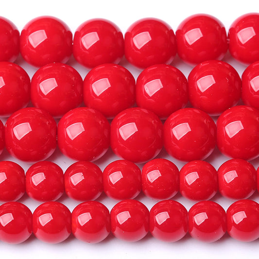 8MM Coral Red Glass Beads Natural Stone Crystal Energy Round Loose Beads for Jewelry Making Bracelet 90pcs 2 Strands 32"