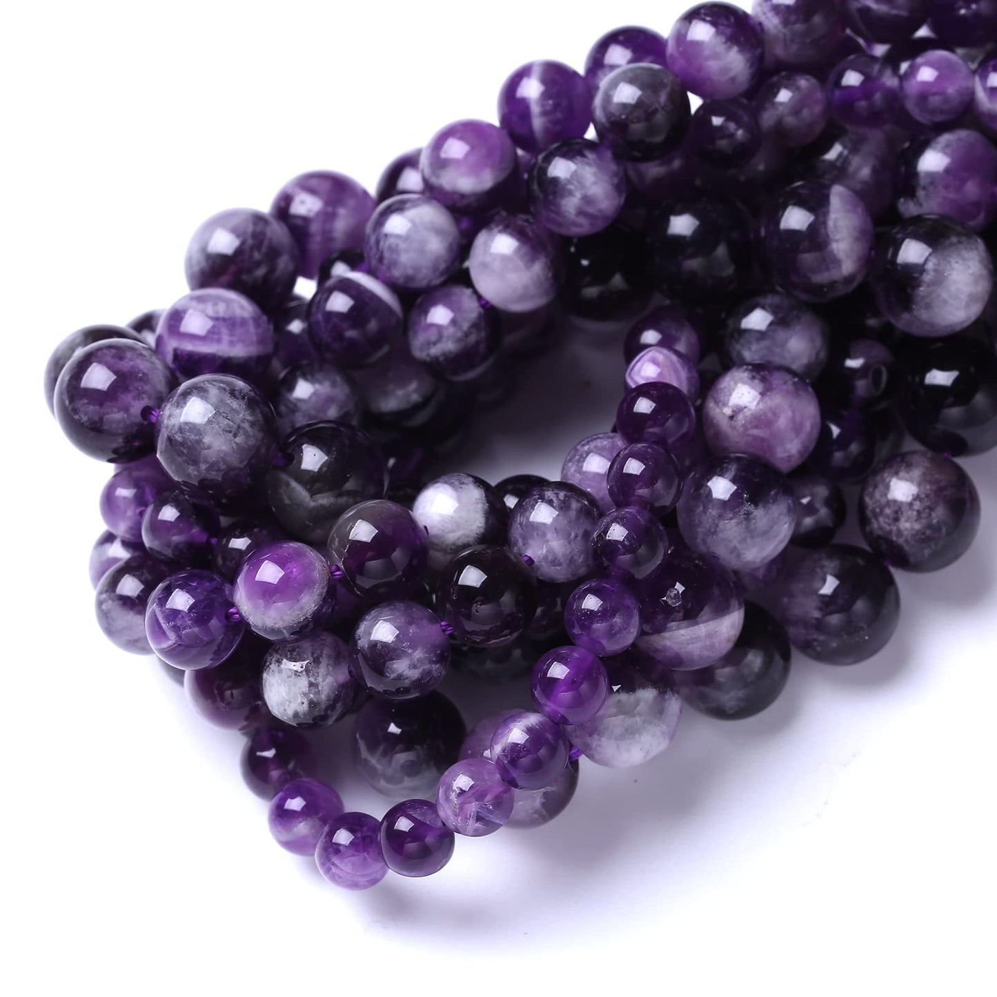 32PCS 12MM Beads Natural Purple Dream Lace Amethysts Stone Round Loose Beads Gemstones for Jewelry Making DIY 15Inches