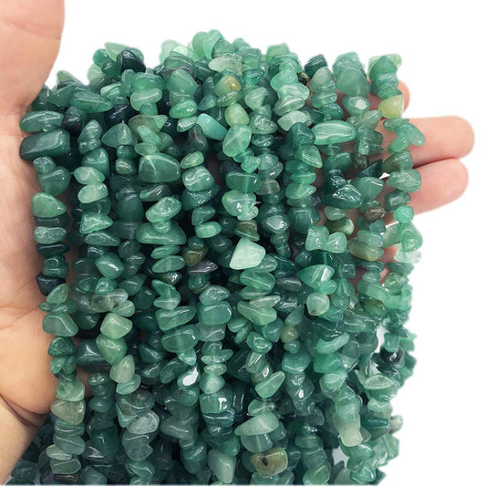 favoramulet 5-8mm Green Aventurine Tumbled Stone Chip Beads for Jewelry Making, Irregular Shaped Healing Crystal Loose Bead Supply, Pack of 2 Strands(64 inches)