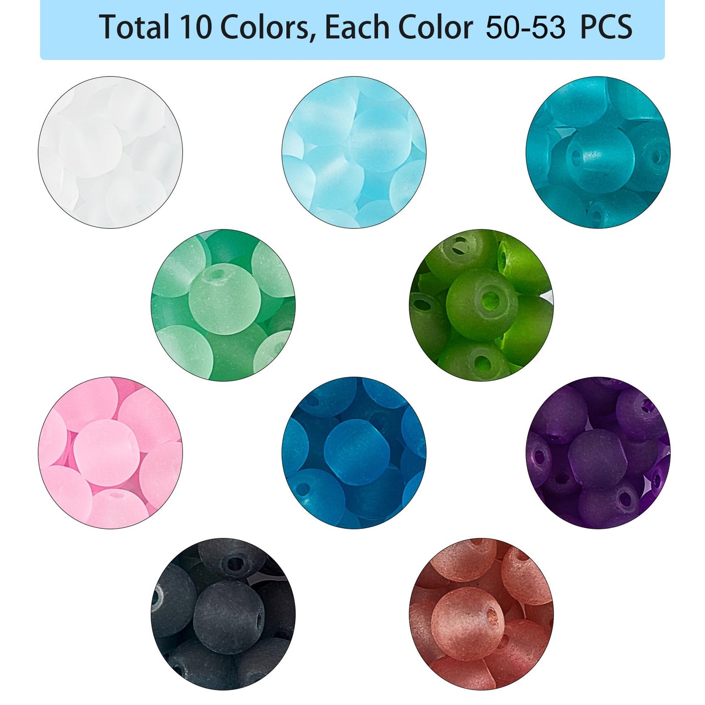 PH PandaHall 500pcs 6mm Frosted Glass Bead 10 Color Transparent Frosted Crystal Beads Matte Loose Spacer Beads for Necklace, Bracelet, Earring Jewelry Making