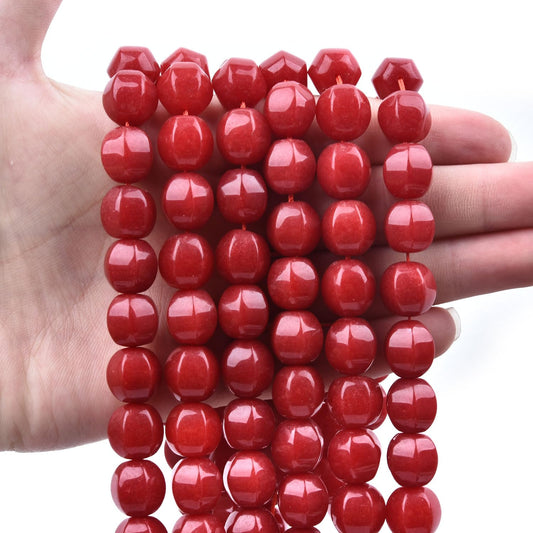 HAAMIIQII 12mm Red Jade Polygon Shape Stone Spacer Beads, Loose Gemstone Beads for Jewelry Making, DIY Bracelet, Necklace, Healing Crystal 15 Inch (30pcs)
