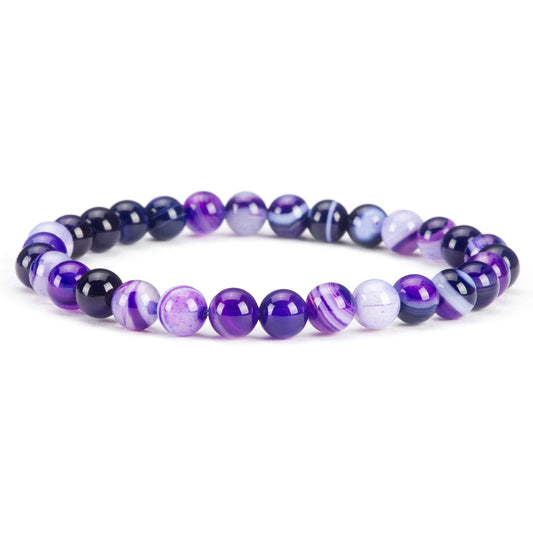 Cherry Tree Collection - Small, Medium, Large Sizes - Gemstone Beaded Bracelets For Women and Men - 6mm Round Beads (Lace Agate Purple - Medium)