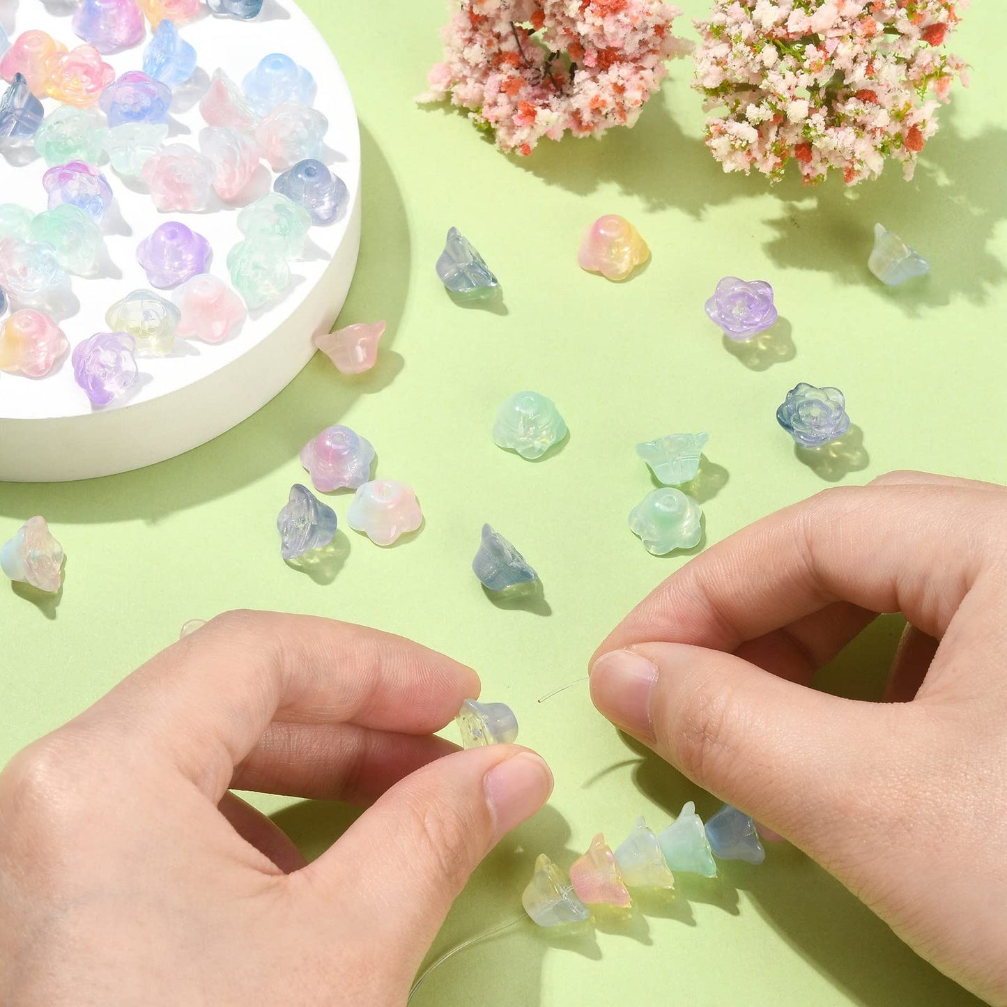 LiQunSweet 100 Pcs Gradient Handmade Lampwork Crystal Glass Beads Flower Beads Spacer for Jewelry Making Bracelet Earrings Necklace