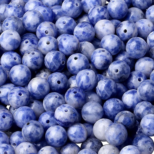 LAIDANLA Blue Spot Jasper 8mm Natural Stone Beads Round Loose Gemstone for DIY Bracelet Necklace Earrings Jewelry Making Polishing Genuine Real Stone Beading 96PCS 2 Strand 32"