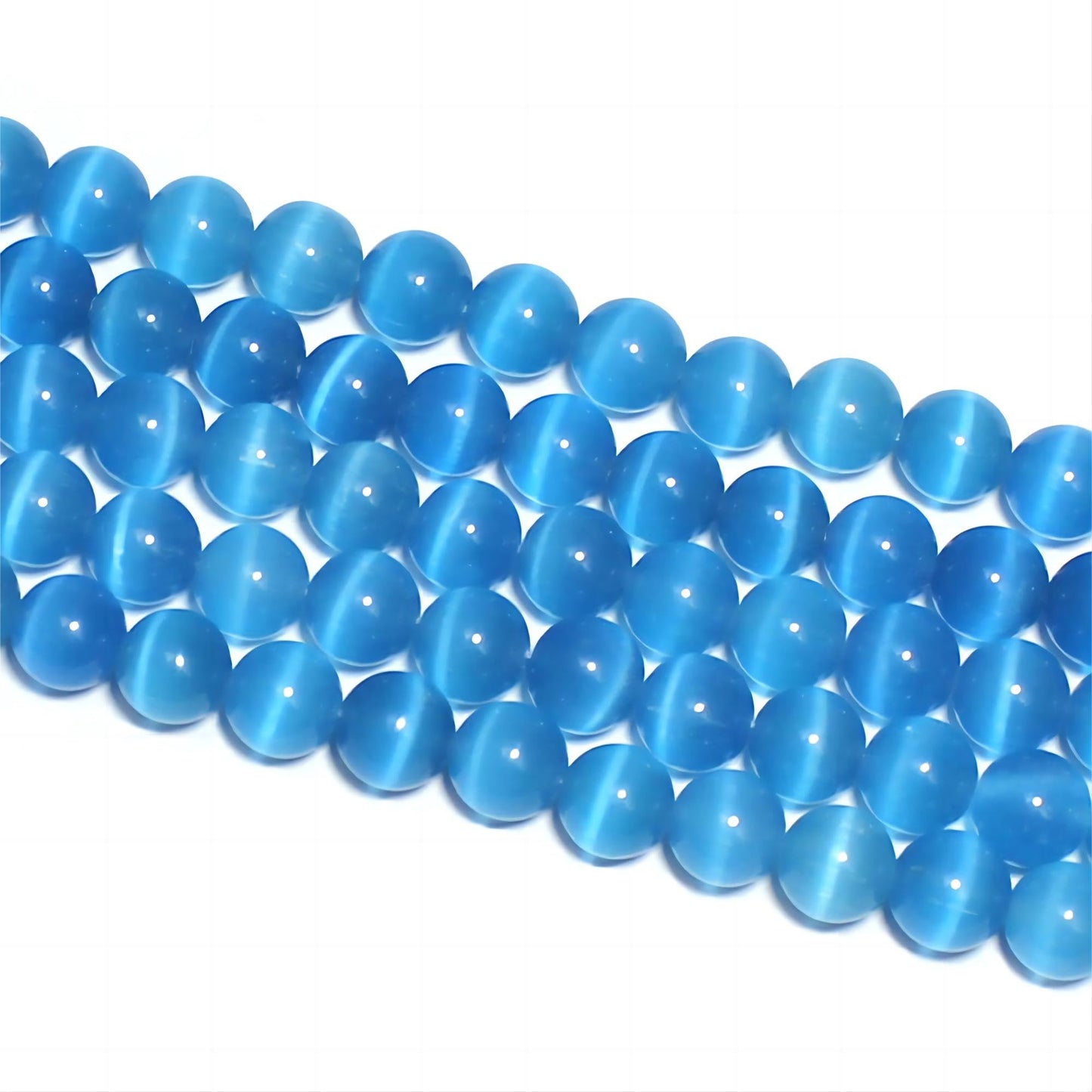 MJDCB 30pcs Sky Blue Cat Eye Stone Beads 12mm Round Crystal Loose Bead for Jewelry Making DIY Bracelets Necklace