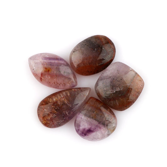 CRYSTALINES 5pcs, Wholesale Garden Quartz Crystals Cabochons, Natural Flatback Gemstone, Bulk Polished Stones, Loose Supplies for Jewelry Making, Wire Wrapping, Decoration, Gem Collection