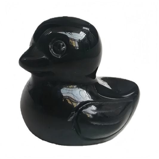 Bacatgem Natural Black Obsidian Crystal Duck Carving Positive Energy Home Decoration Desk Decor,1.18 Inchs Crystal and Healing Stone Ornament