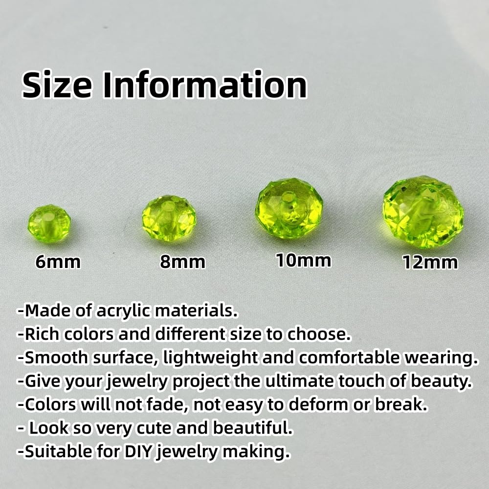 YHYPOCI 100pcs 12mm Acrylic Crystal Beads, Faceted Rondelle Acrylic Spacer Beads for Wind Chimes Bracelet Necklace Earring Keychain Jewelry Making DIY Crafts(Light Green)