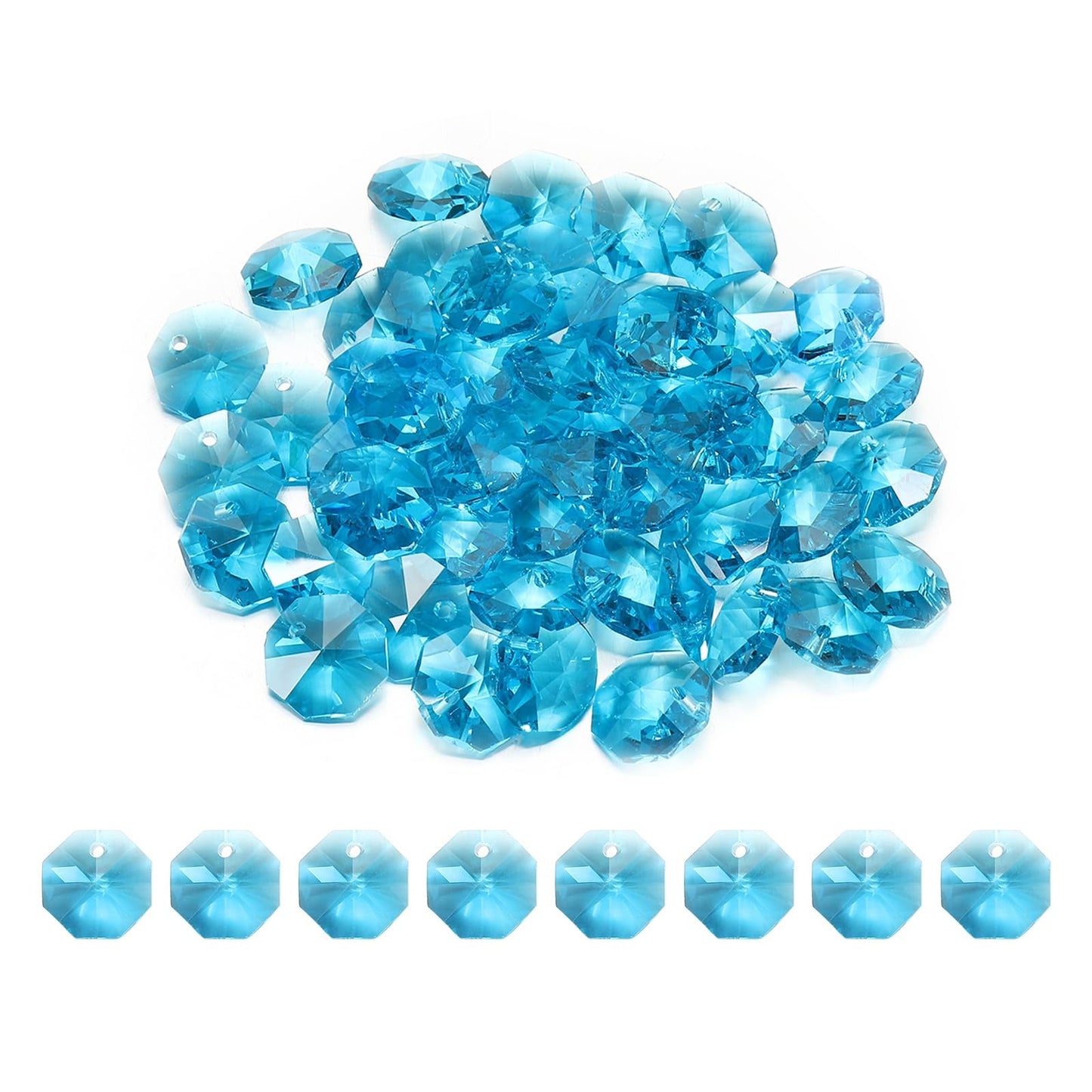 uxcell 50Pcs 1 Hole Crystal Octagon Beads, 12mm K9 Glass Hanging Chandelier Beads Prisms Parts for Crystal Chandeliers Lamp Hanging Pendant Jewelry DIY Craft, Sky Blue