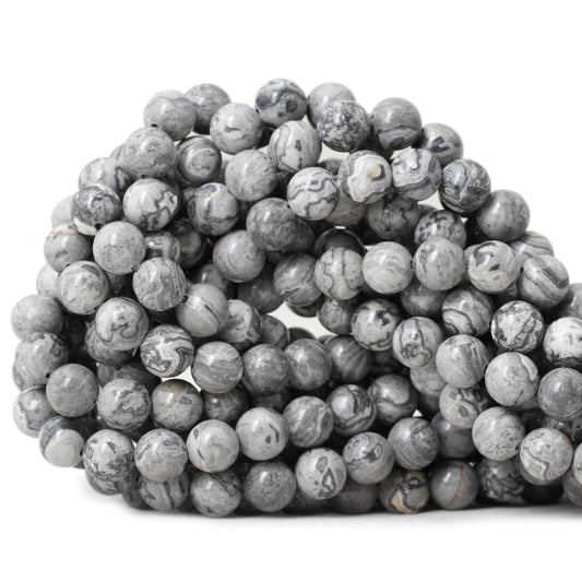 CHEAVIAN 45PCS 8mm Natural Map Stone Round Loose Beads for Jewelry Making DIY Findings 1 Strand 15"