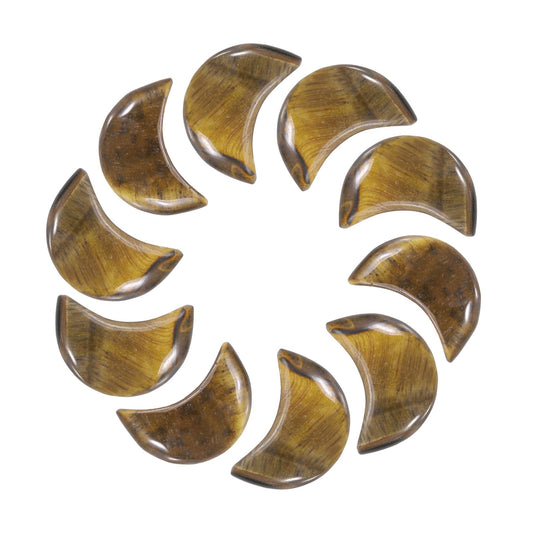 MECCANIXITY 10 Pcs Moon Crystal Worry Stone, 0.5 Inch Length Natural Tigers Eye Moon Gemstone Bulk, Carved Pocket Stones for Meditation Balancing Pendant Decor