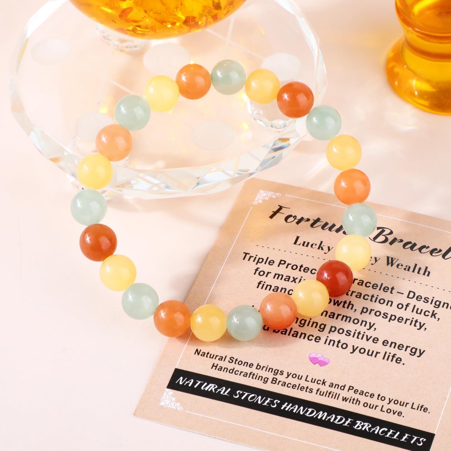 AD Beads 10mm Handmade Fortune Bracelet Elastic Bracelet – Natural Gemstone for Lucky Money Wealth – Meditation, Yoga, Healing and Energy Gift for Men Women
