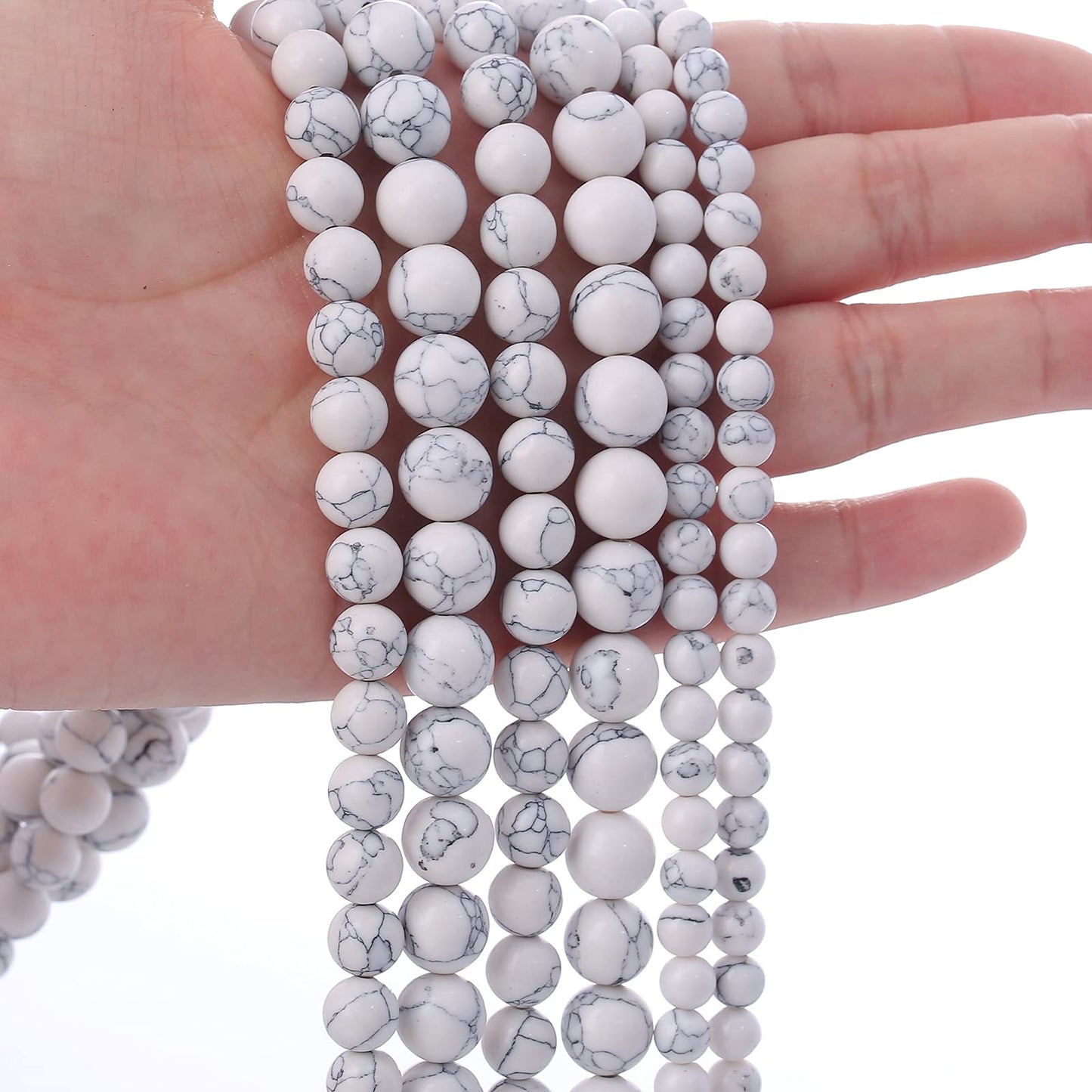 32PCS 12MM White Howlite Turquoises Round Loose Beads Natural Gemstone Beads for Jewelry Making DIY Bracelet Necklace 15"