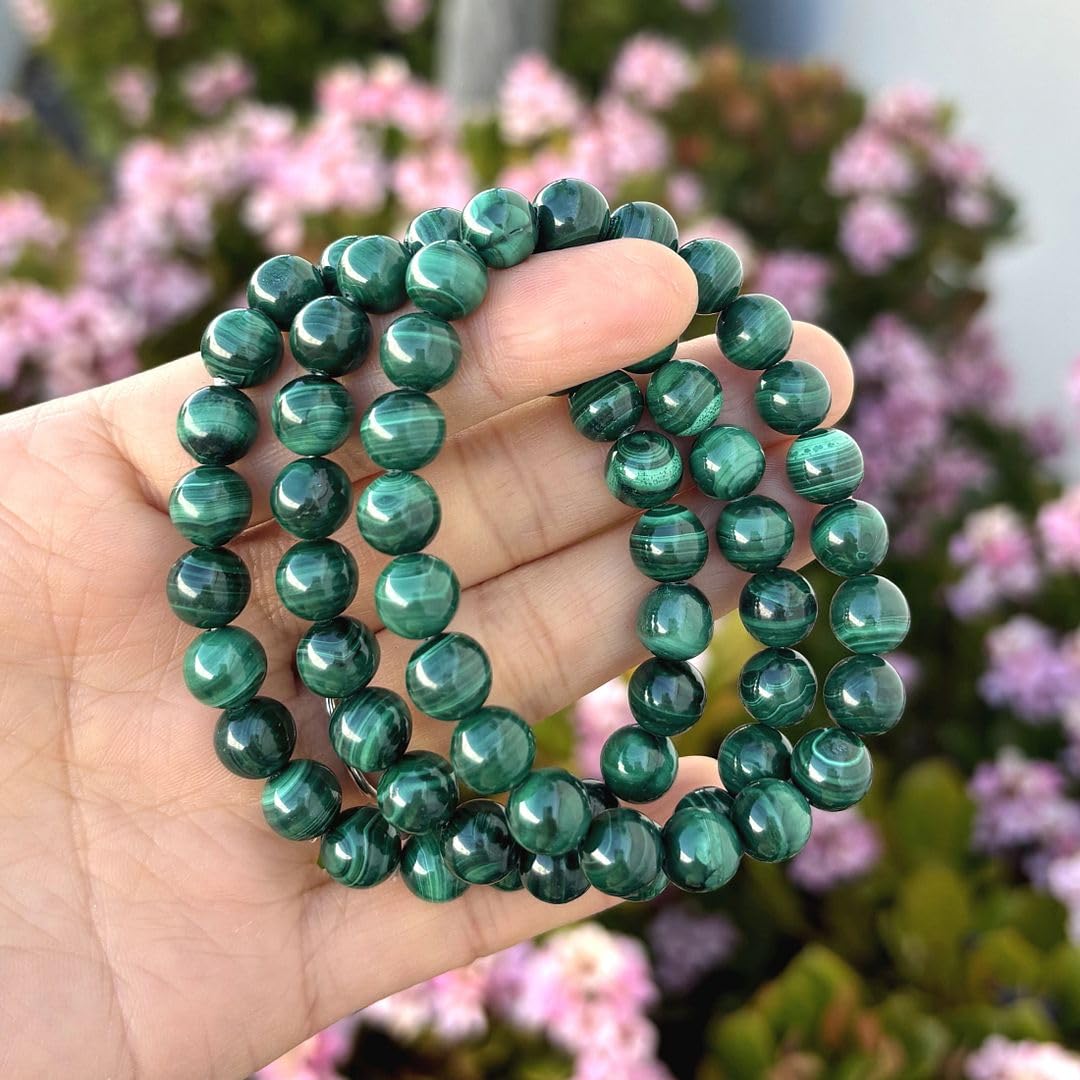 Adabele Real Natural Green Malachite Bracelet Gemstone Beaded Bracelet 8.5 inch Stretch Chakra Healing Crystal Stone Jewelry Women Mom Gift GB8-D11