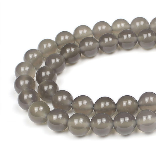 MJDCB 7A Natural Grey Agate Gemstone Round Stone Beads for Jewelry Making DIY Bracelet Necklace (12mm)