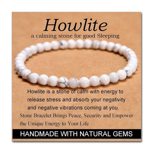 CHELYQST Howlite Bracelet - Stone of Good Sleeping,Stretch Natural Stone Crystal Beads Jewelry Gifts for Women Men Unisex Adult,4mm