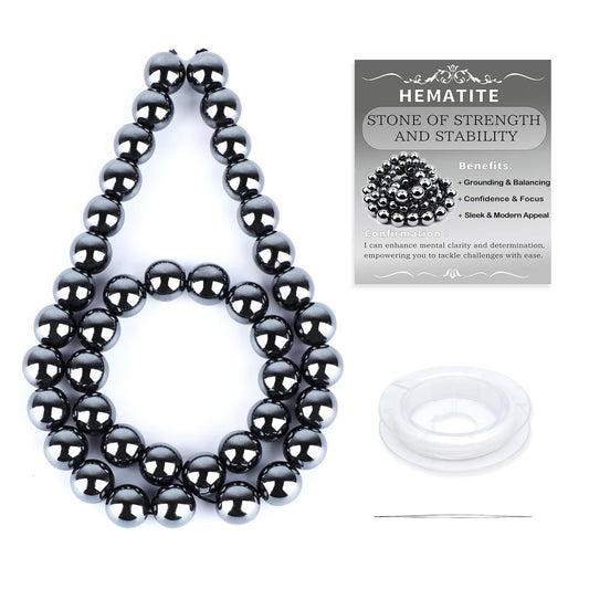 CMBYN Natural Stone Beads Round Genuine Real Stone Beading Strand Loose Gemstones DIY Smooth Bead for Bracelet Necklace Earrings Jewelry Making (Hematite, 10mm 36 Pieces)