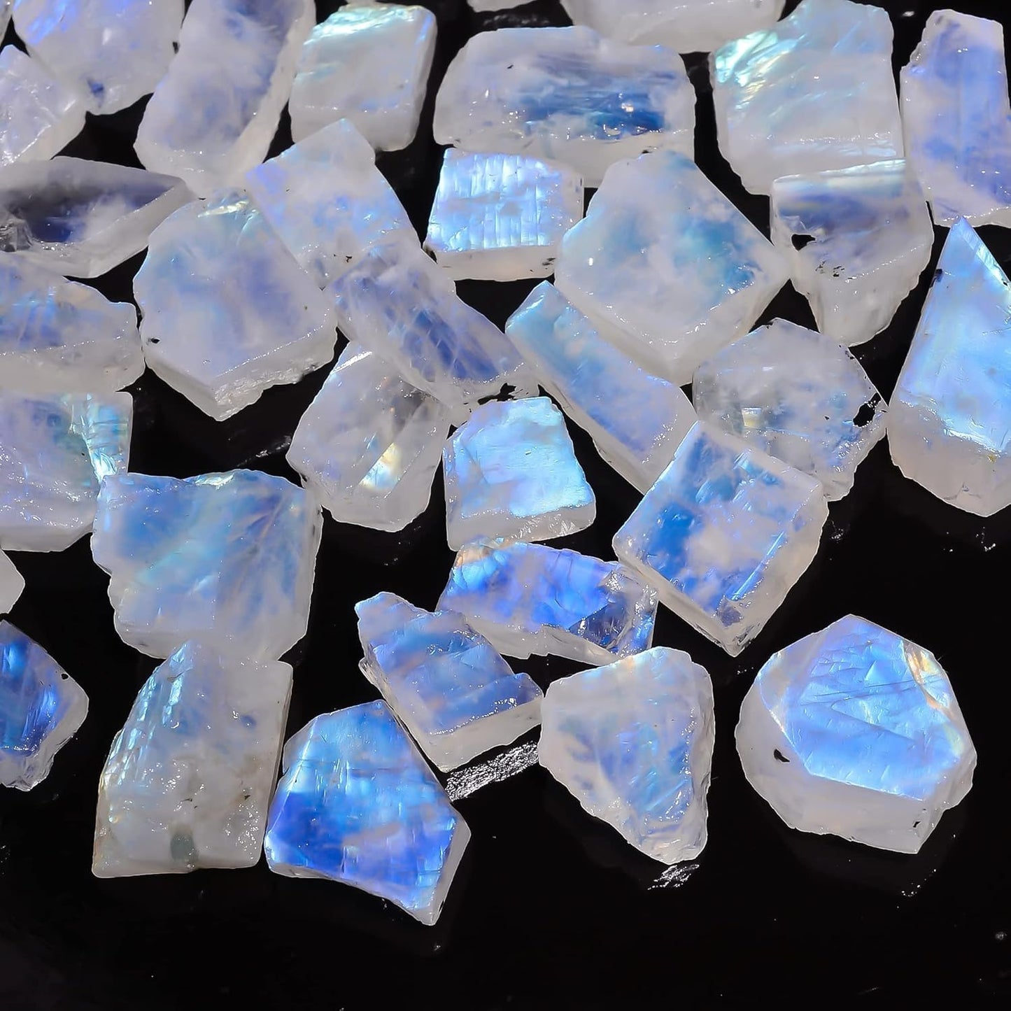 Gemkora 50 cts, 8-10 pcs, Natural Rainbow Moonstone Rough Gemstone, Raw Crystals, Moonstone Rock, Jewelry Making Supplies, Chakra Healing Crafts & DIY Stone [10-15 mm], AA+