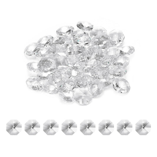 uxcell 50Pcs 1 Hole Crystal Octagon Beads, 14mm K9 Glass Hanging Chandelier Beads Prisms Parts for Crystal Chandeliers Lamp Hanging Pendant Jewelry DIY Craft, Clear White