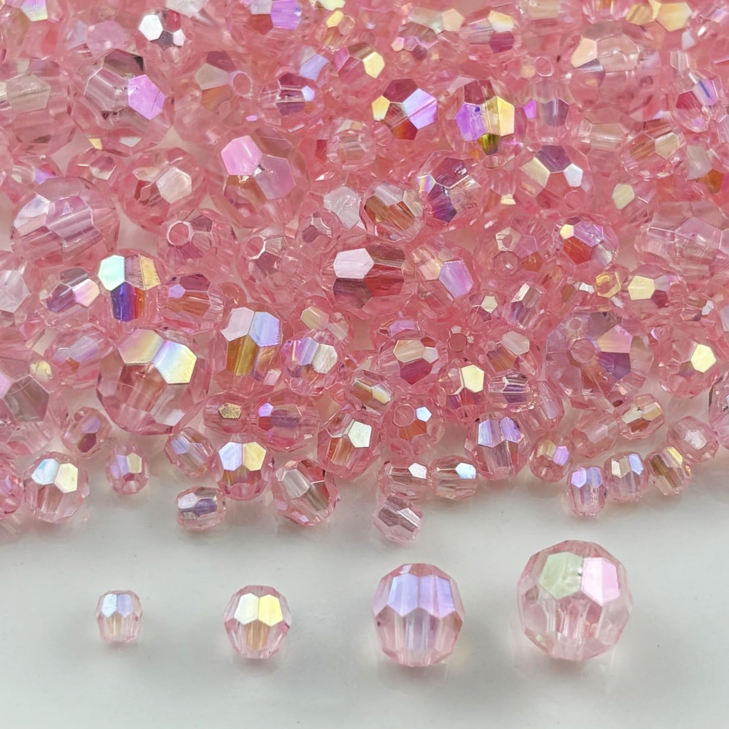 Pinhoollgo 1800pcs Acrylic Faceted Round Beads 4mm 6mm 8mm 10mm AB Colors Glossy Acrylic Round Spacer Beads with Hole for DIY Bracelet Necklace Jewelry Making Supplies Handmade Craft(Light Pink AB)