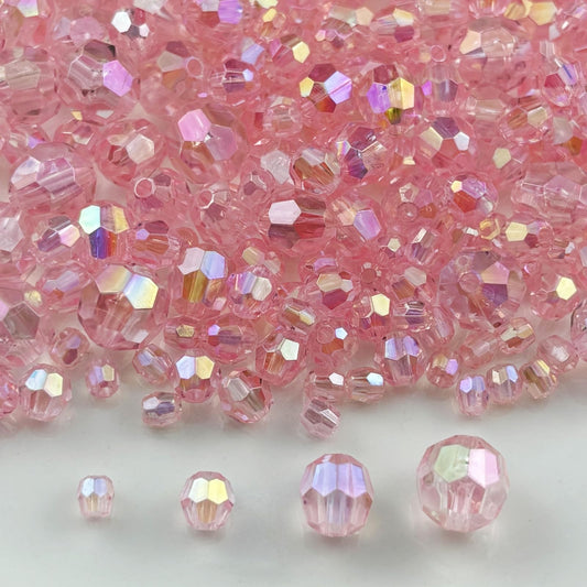Pinhoollgo 1800pcs Acrylic Faceted Round Beads 4mm 6mm 8mm 10mm AB Colors Glossy Acrylic Round Spacer Beads with Hole for DIY Bracelet Necklace Jewelry Making Supplies Handmade Craft(Light Pink AB)