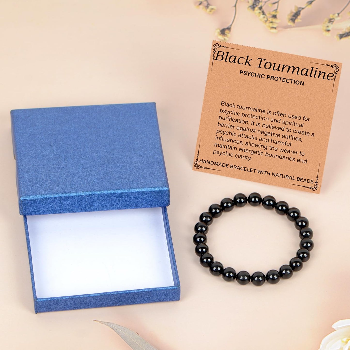 LPBeads Handmade Natural Gemstone Stretch Elastic 8m Black Tourmaline Bracelet Healing Crystal Round Stone Beads Jewelry Gifts for Women Men