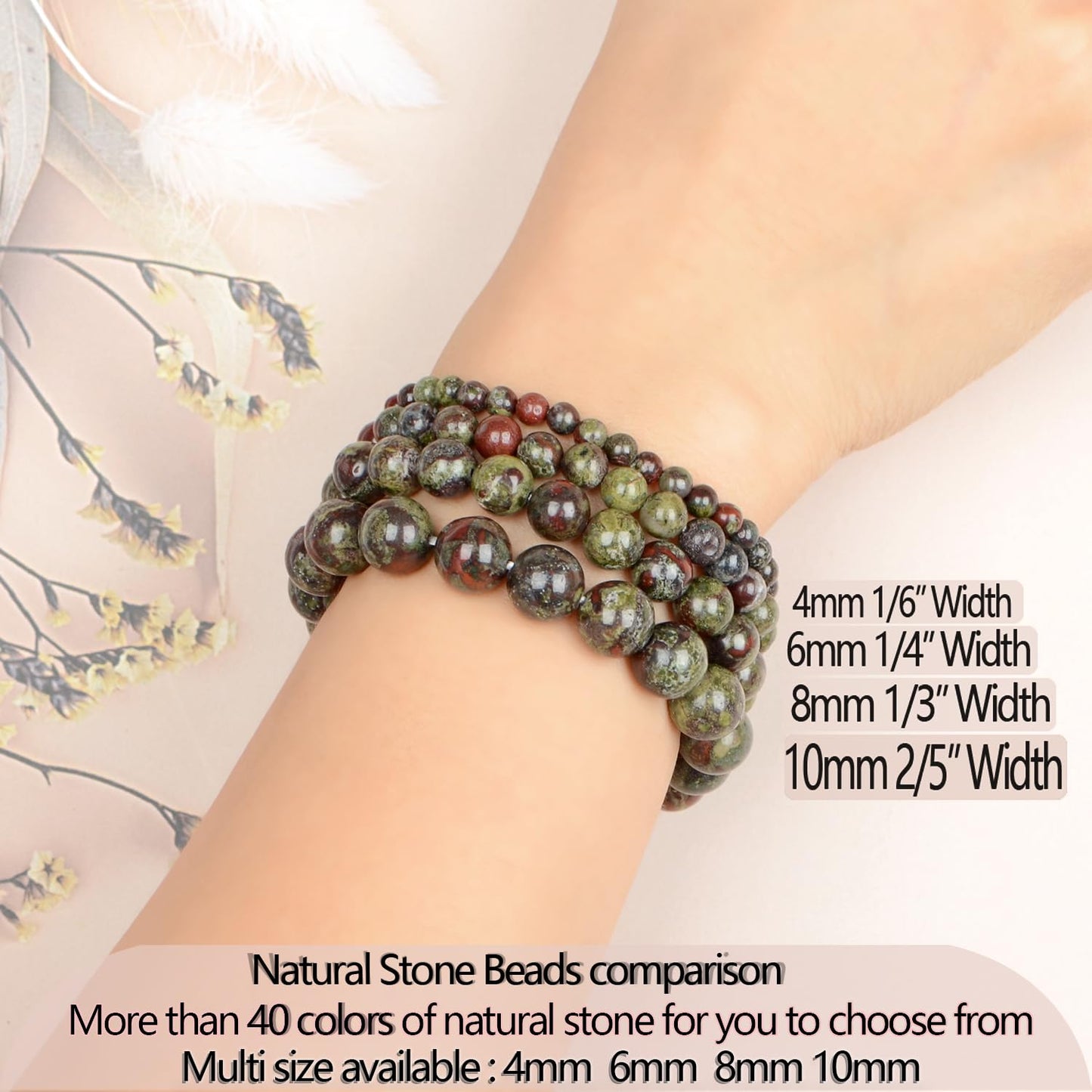 LPBeads Handmade Natural Gemstone Stretch Elastic 6mm Dragon Bloodstone Bracelet Healing Crystal Round Stone Beads Jewelry Gifts for Women Men