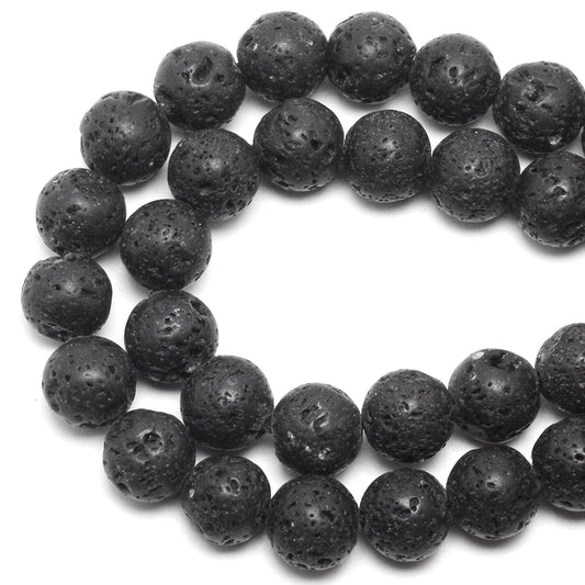 DIQIO Natural Lava Beads for Jewelry Making - Stone Beads Gemstone Beads for Bracelets, 6mm Black Lava Round Loose Beads(58-60pcs, 6mm, Lava)