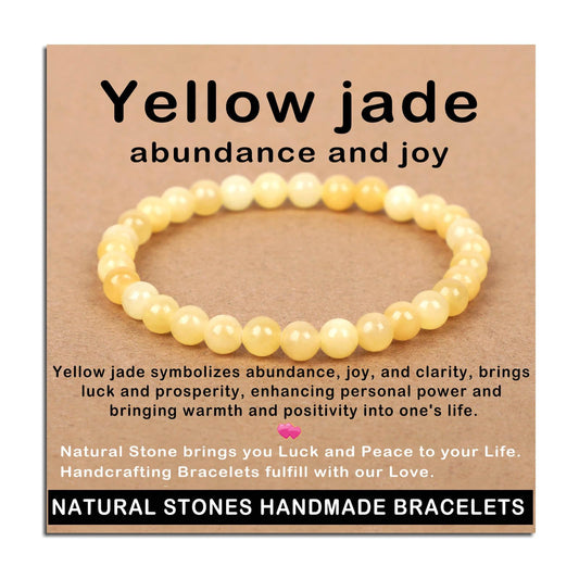 AD Beads Handmade Gemstone Stretch Elastic Bracelet Crystal Healing Reiki Nature's Beauty and Spiritual Essence Unisex (6mm, Yellow Jade (Abundance and Joy))