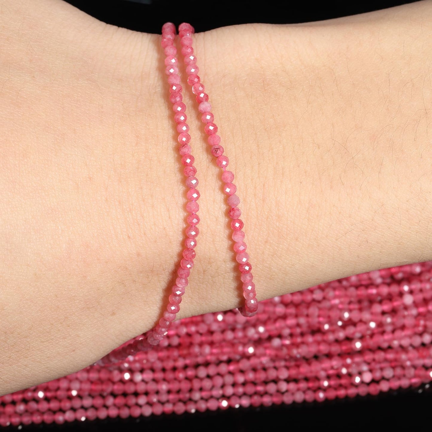 Song Xi 90pcs 4mm Natural Pink Tourmaline Gemstone Beads Faceted Round Loose Stone Beads for Jewelry Making (1 Strand)