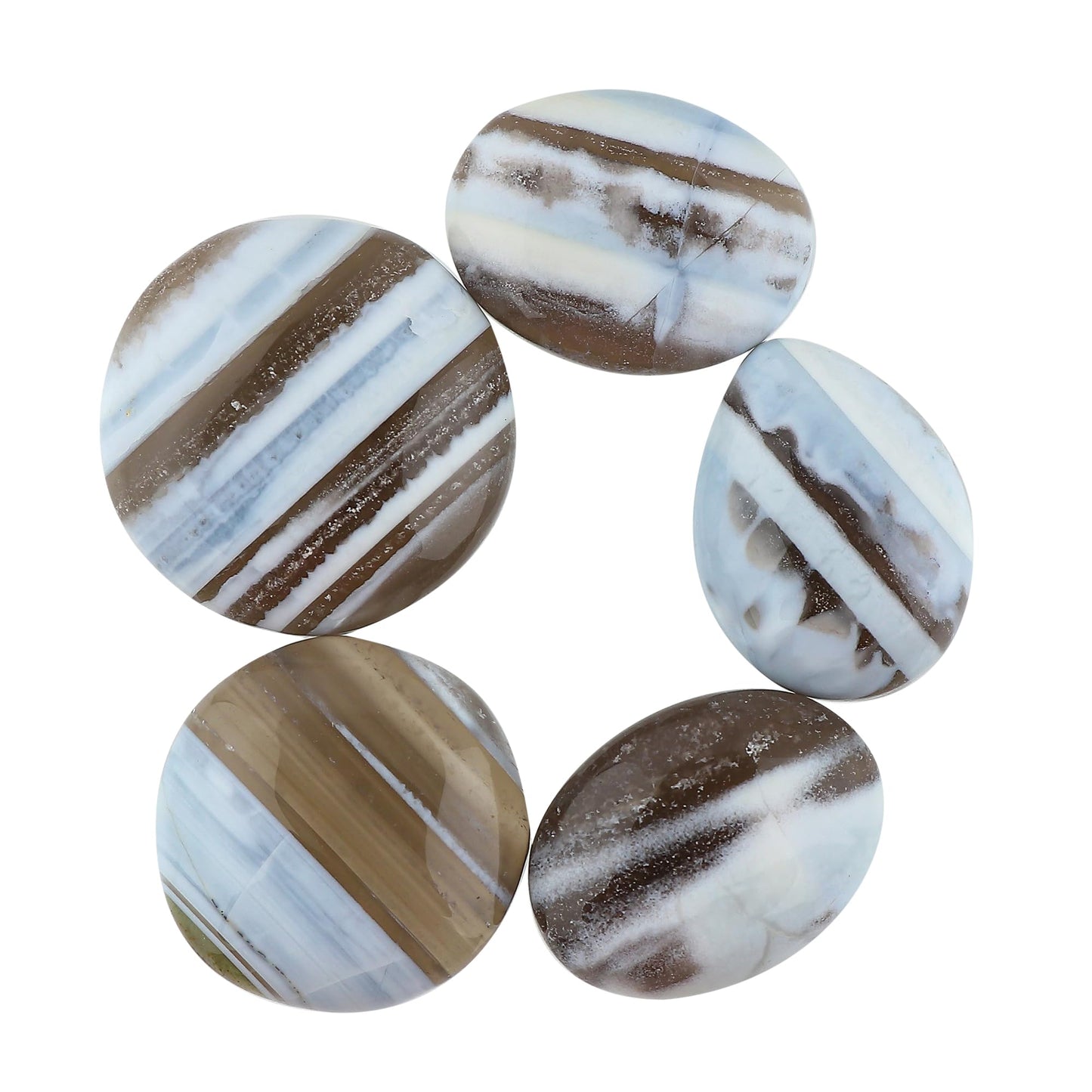 CRYSTALINES 5pcs, Natural Opal with Chalcedony Gemstones, Wholesale Polished Crystals, Flatback Cabochon, DIY Crafts Jewelry Making, Bulk Loose Stone Supply, Wire Wrapp, Gem Collection, Giftgiving