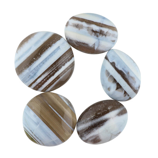 CRYSTALINES 5pcs, Natural Opal with Chalcedony Gemstones, Wholesale Polished Crystals, Flatback Cabochon, DIY Crafts Jewelry Making, Bulk Loose Stone Supply, Wire Wrapp, Gem Collection, Giftgiving
