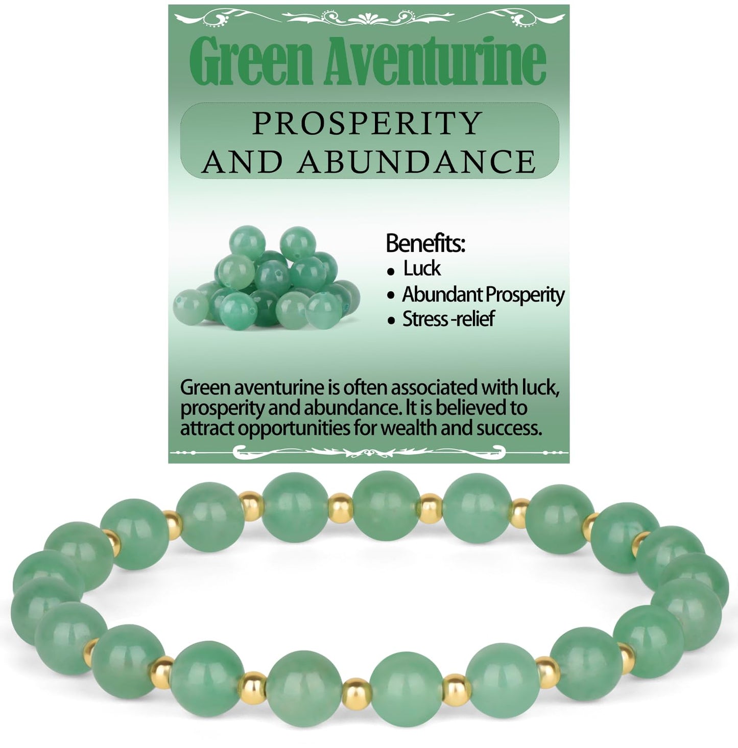 QOGIR Green Aventurine - Prosperity - 14K Gold Plated Beads Natural Gemstone Stretch Elastic Dainty Healing Beaded Bracelets Gifts 6mm