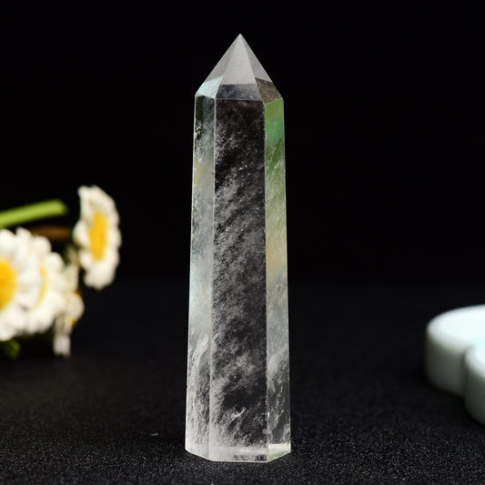WUYOUSHI 1PCS Clear Quartz Natural Crystal Tower 2.75-3.54" Healing Crystal Wand 6 Faceted Chakra Reiki Meditation Therapy