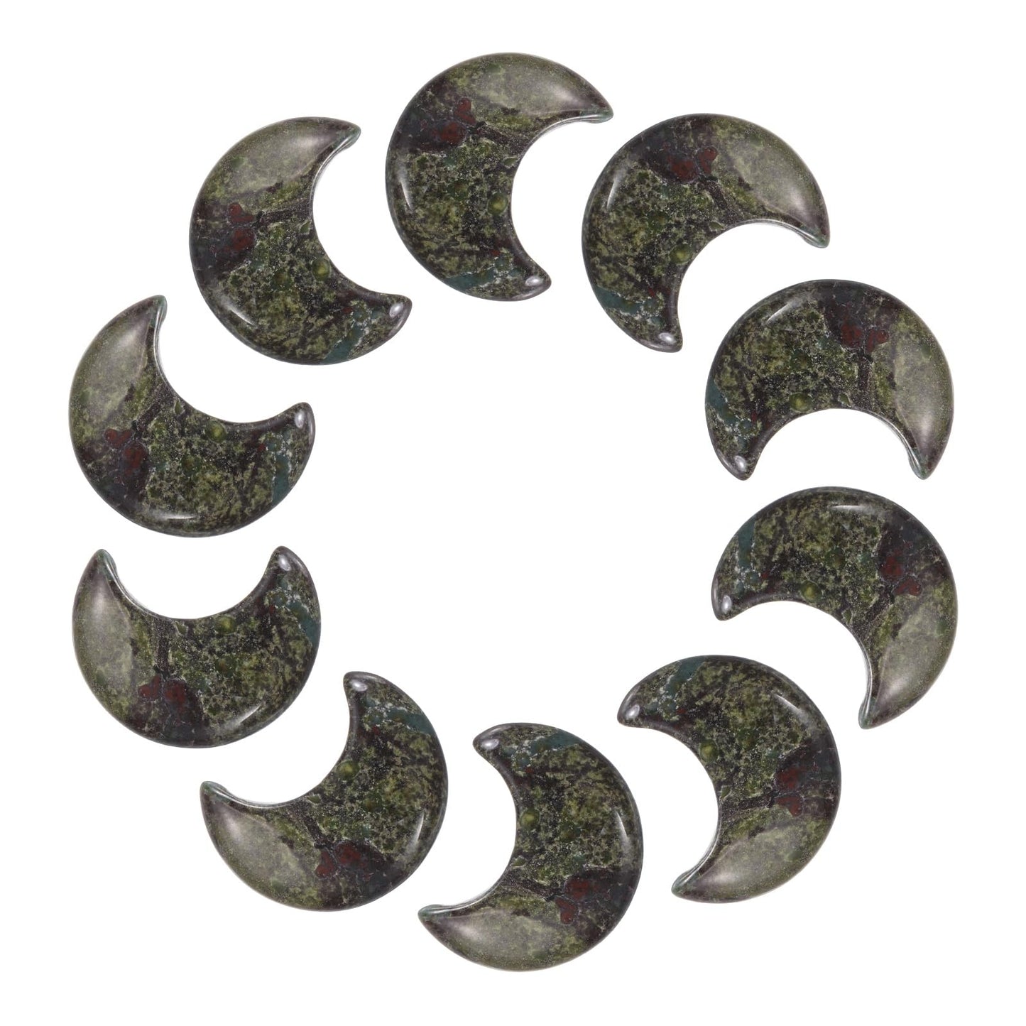 MECCANIXITY 10 Pcs Moon Crystal Worry Stone, 1.2 Inch Length Natural Bloodstone Jasper Moon Gemstone Bulk, Carved Pocket Stones for Meditation Balancing Pendant Decor