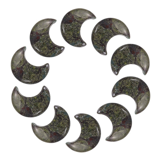 MECCANIXITY 10 Pcs Moon Crystal Worry Stone, 1.2 Inch Length Natural Bloodstone Jasper Moon Gemstone Bulk, Carved Pocket Stones for Meditation Balancing Pendant Decor