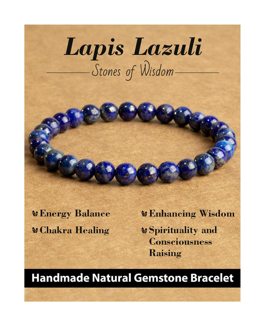 Landorilo Beaded Bracelet for Men Women, 6mm Natural Stone Lapis Lazuli Healing Crystal Stretch Bracelets, Ideal Christmas Birthday Jewelry Gifts with Energy Card，Replacement Beads Included
