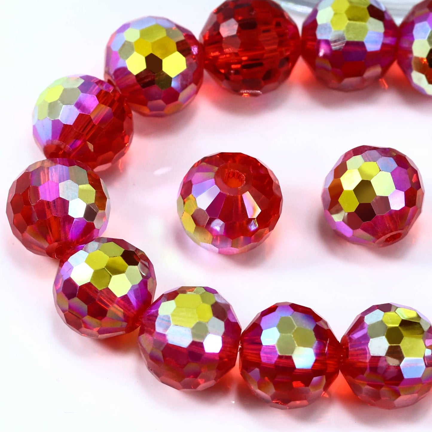 Dowarm 100PCS 8MM Crystal Glass Beads for Jewelry Making, Red/Siam AB Faceted Crystal Beads for Crafts Bracelet Wind Chimes Suncatcher, #5003 Rondelle Spacer Beads, Loose Gemstones