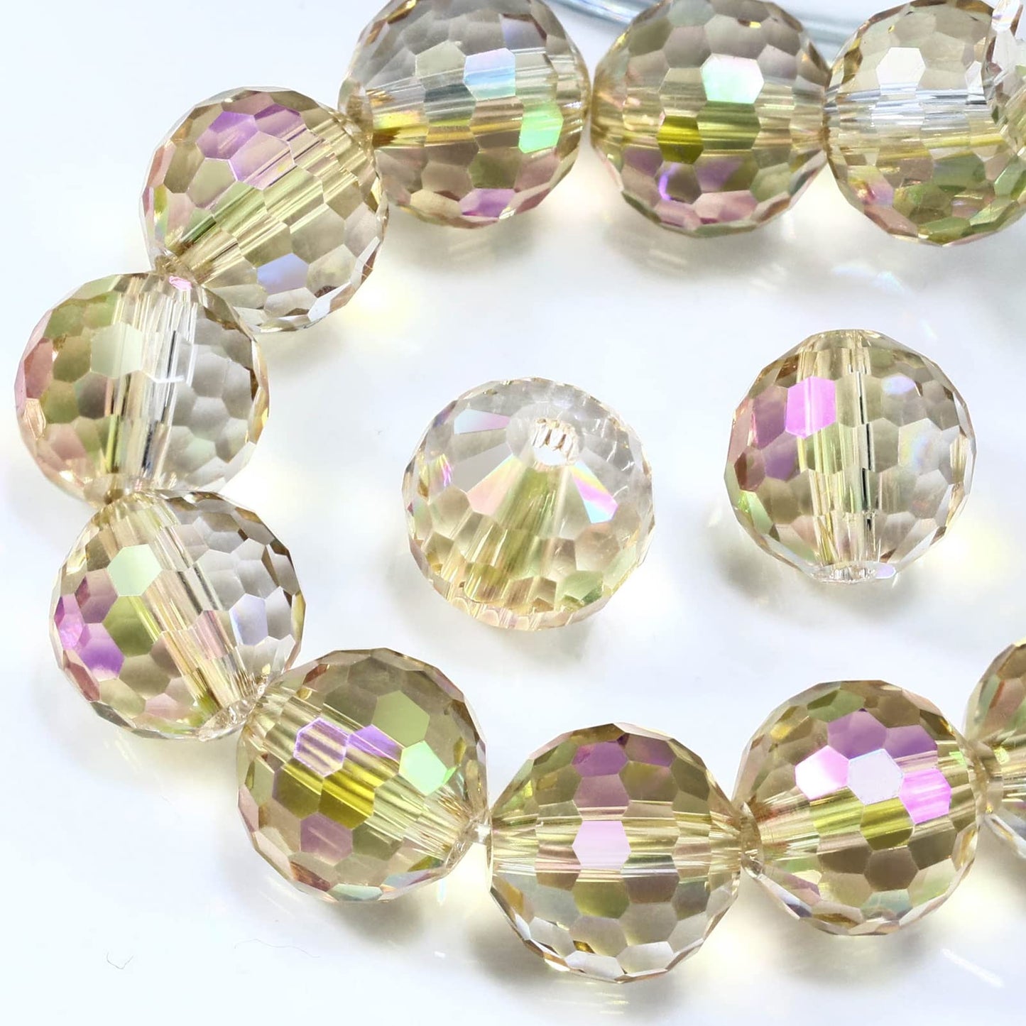 Dowarm 10MM Round Crystal Beads for Jewelry Making, Faceted Crystal Glass Beads for Crafts Bracelet Wind Chimes Suncatcher, #5003 Rondelle Spacer Beads, Loose Gemstones, 50PCS, Purple Champagne