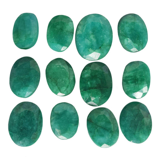 GEMHUB Loose Green Emerald Stones Approx 60.00 Carat / 12 Pcs Natural Oval Cut Colombian Loose Green Emerald Gemstones For Jewelry Making