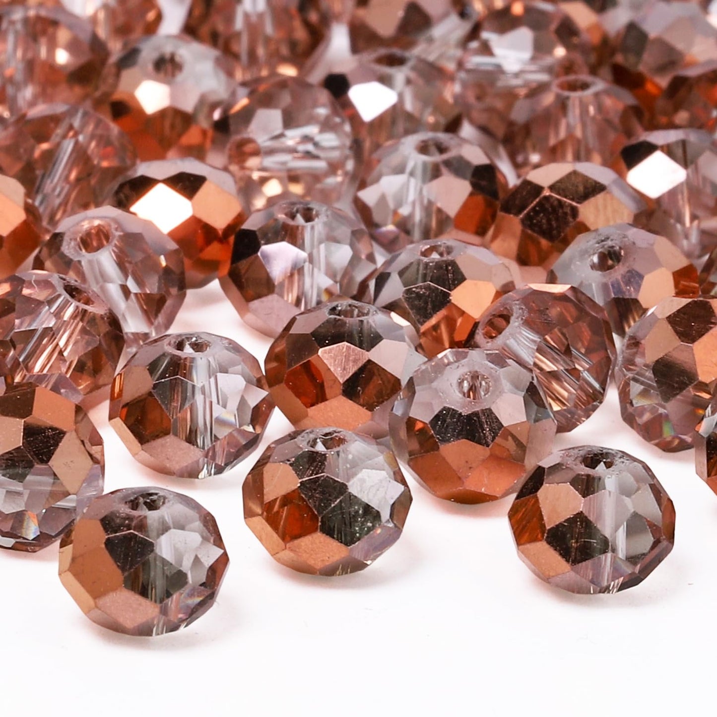 NITOPUPU 300pcs 8mm Crystal Glass Beads for Jewelry Making Faceted Rondelle Flat Beads for Bracelets Necklace Earrings DIY Crafts (Brown Flat Half-Plated Crystal Bead)