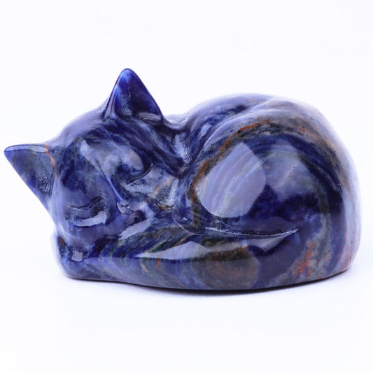 Ytbeoxk 2 Inch Blue Sodalite Cat Crystal Statue, Healing Crystal Cat Decorations,Polished Hand Carved Obsidian Lucky Cute Kitten Figurines, Blue Cat Gift Home Office Desk Decor for Cat Lovers